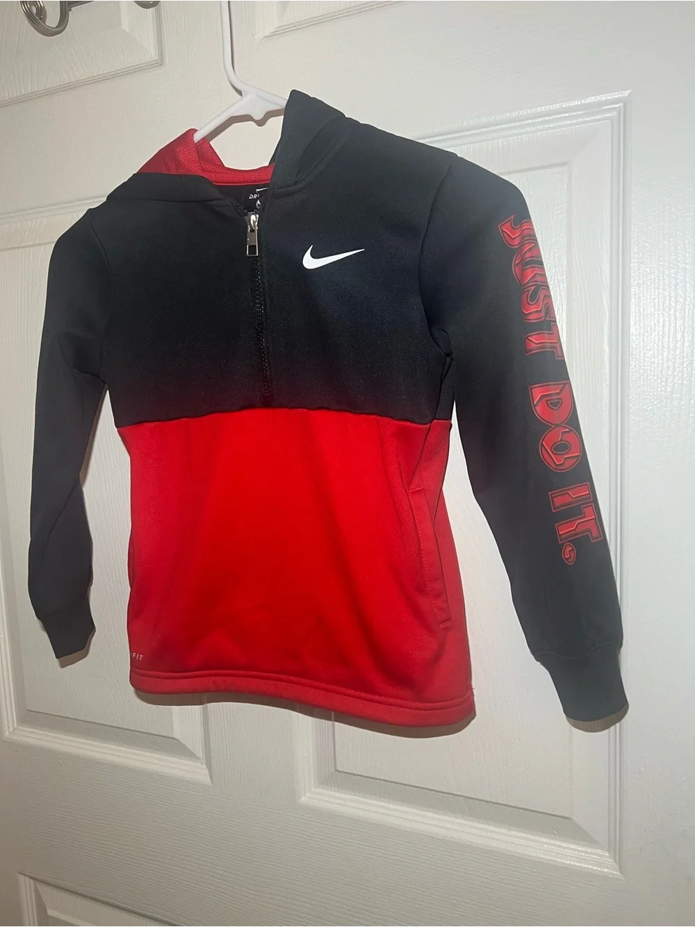 Nike Kids Black and Red Half-Zip Hoodie